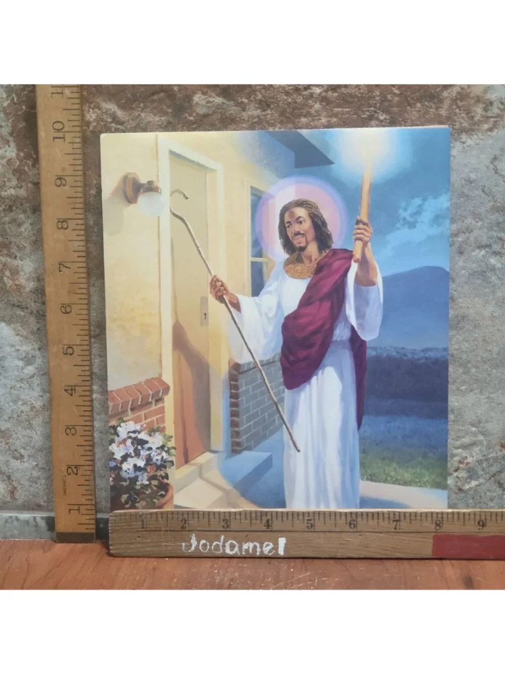 Vintage Religious Lithographic Art Print Jesus Christ Knocking at the Door